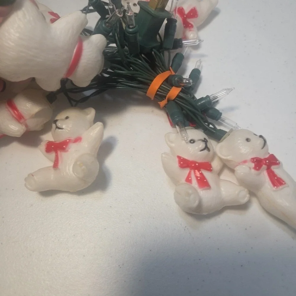 Vtg Blow Mold Patio Indoor Outdoor Lights Polar Bear Plastic String of 10